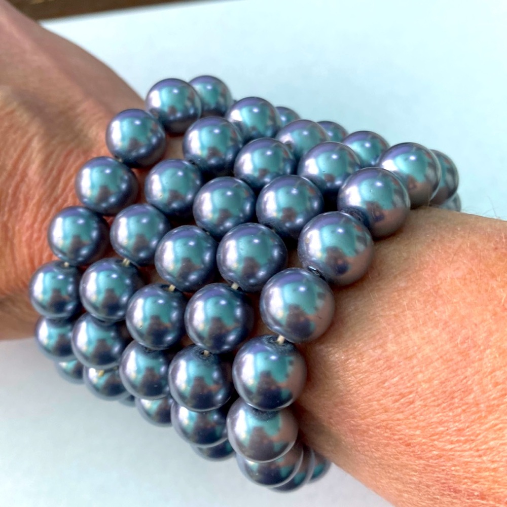 Set of Five Silver-Gray Large Beaded Bracelets